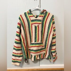 Baja Joe Mexican Baja Hoodie Drug Rug Sweater | Rasta Striped Pullover
